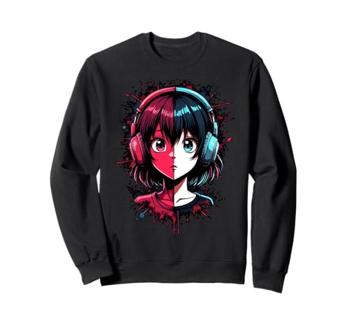 Anime Kawaii Mädchen mit Kopfhörern Otaku Sweatshirt von Kawaii Anime Girl Cosplay Outfits Present