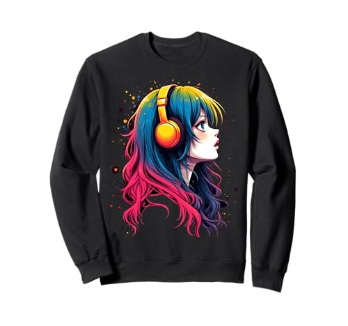 Anime Kawaii Mädchen mit Kopfhörern Otaku Sweatshirt von Kawaii Anime Girl Cosplay Outfits Present