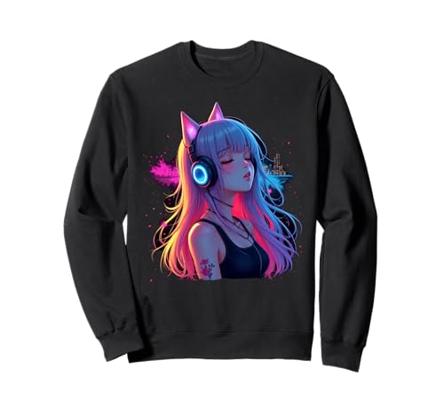 Anime Kawaii Mädchen mit Kopfhörern Otaku Sweatshirt von Kawaii Anime Girl Cosplay Outfits Present