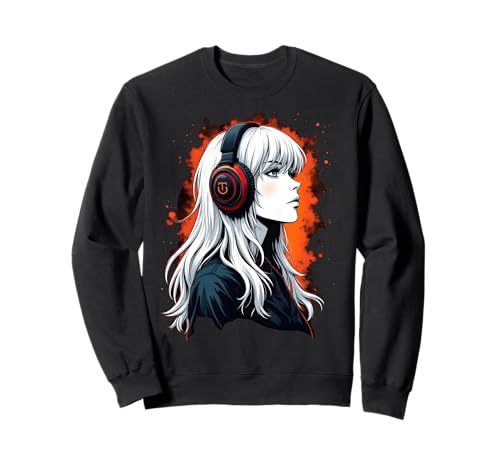 Anime Kawaii Mädchen mit Kopfhörern Otaku Sweatshirt von Kawaii Anime Girl Cosplay Outfits Present