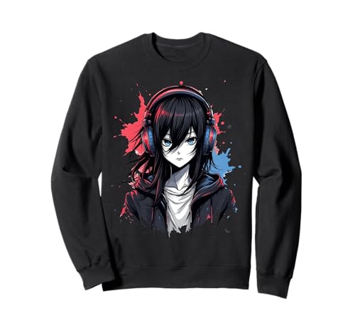 Anime Kawaii Mädchen mit Kopfhörern Otaku Sweatshirt von Kawaii Anime Girl Cosplay Outfits Present