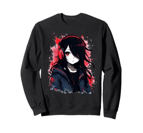 Anime Kawaii Mädchen mit Kopfhörern Otaku Sweatshirt von Kawaii Anime Girl Cosplay Outfits Present