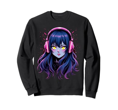 Anime Kawaii Mädchen mit Kopfhörern Otaku Sweatshirt von Kawaii Anime Girl Cosplay Outfits Present