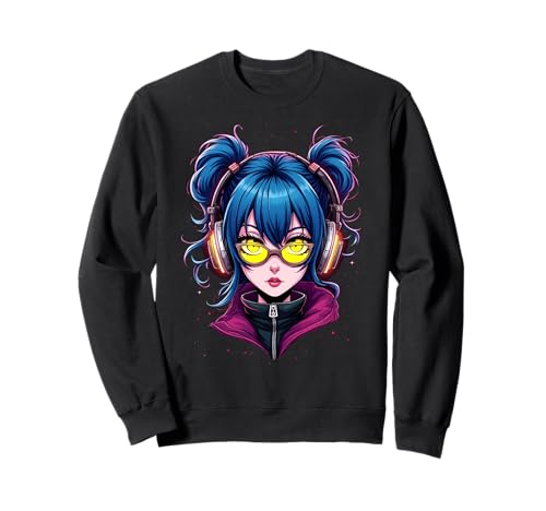 Anime Kawaii Mädchen mit Kopfhörern Otaku Sweatshirt von Kawaii Anime Girl Cosplay Outfits Present