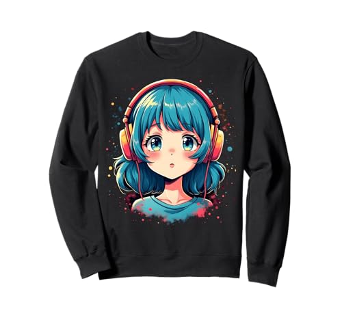 Anime Kawaii Mädchen mit Kopfhörern Otaku Sweatshirt von Kawaii Anime Girl Cosplay Outfits Present