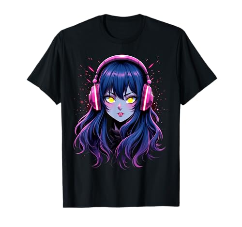 Anime Kawaii Mädchen mit Kopfhörern Otaku T-Shirt von Kawaii Anime Girl Cosplay Outfits Present