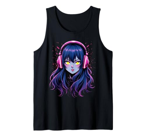 Anime Kawaii Mädchen mit Kopfhörern Otaku Tank Top von Kawaii Anime Girl Cosplay Outfits Present