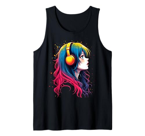 Anime Kawaii Mädchen mit Kopfhörern Otaku Tank Top von Kawaii Anime Girl Cosplay Outfits Present