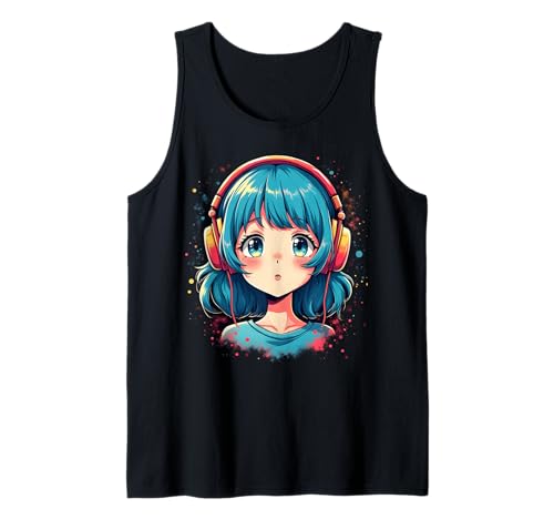 Anime Kawaii Mädchen mit Kopfhörern Otaku Tank Top von Kawaii Anime Girl Cosplay Outfits Present