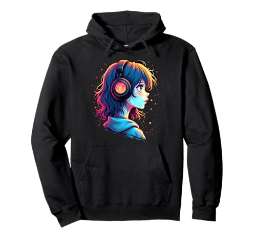 Anime Kawaii Mädchen mit Kopfhörern Pullover Hoodie von Kawaii Anime Girl Cosplay Outfits Present