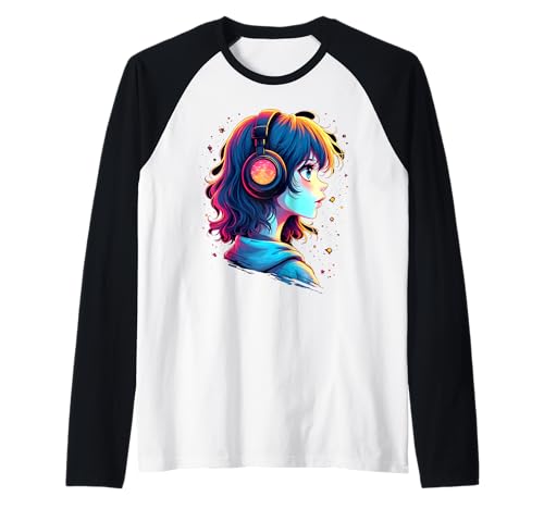 Anime Kawaii Mädchen mit Kopfhörern Raglan von Kawaii Anime Girl Cosplay Outfits Present