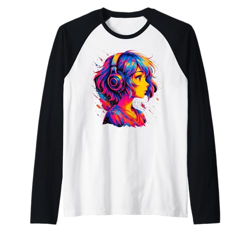 Anime Kawaii Mädchen mit Kopfhörern Raglan von Kawaii Anime Girl Cosplay Outfits Present