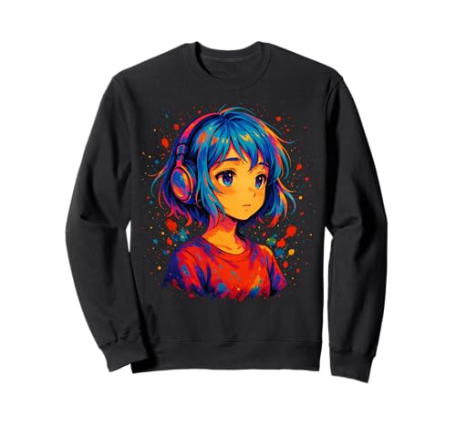 Anime Kawaii Mädchen mit Kopfhörern Sweatshirt von Kawaii Anime Girl Cosplay Outfits Present
