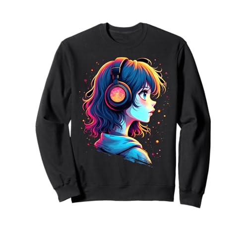 Anime Kawaii Mädchen mit Kopfhörern Sweatshirt von Kawaii Anime Girl Cosplay Outfits Present