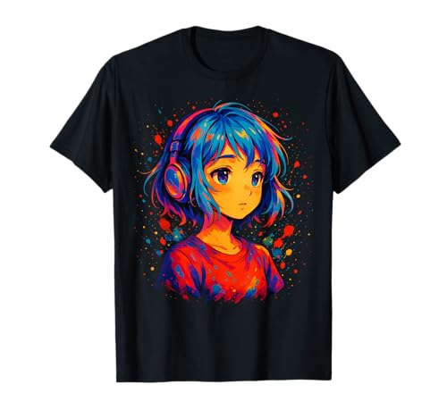 Anime Kawaii Mädchen mit Kopfhörern T-Shirt von Kawaii Anime Girl Cosplay Outfits Present