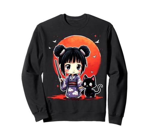 Anime-Mädchen, Samurai-Katze Sweatshirt von Kawaii Anime Girl Cosplay Outfits Present