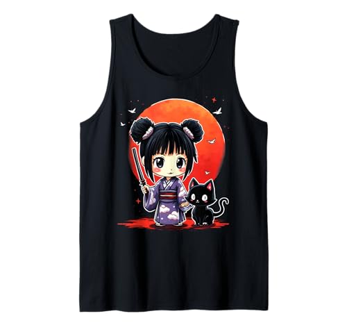 Anime-Mädchen, Samurai-Katze Tank Top von Kawaii Anime Girl Cosplay Outfits Present