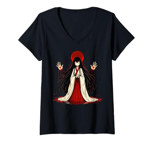 Damen Anime Japanisches Mädchen T-Shirt mit V-Ausschnitt von Kawaii Anime Girl Cosplay Outfits Present