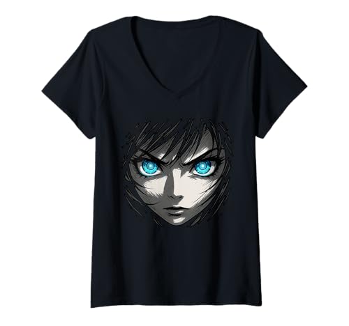 Damen Anime Kawaii Mädchen mit Kopfhörern Otaku T-Shirt mit V-Ausschnitt von Kawaii Anime Girl Cosplay Outfits Present