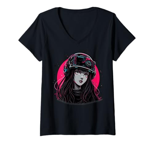 Damen Anime-Mädchen T-Shirt mit V-Ausschnitt von Kawaii Anime Girl Cosplay Outfits Present