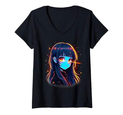 Damen Anime-Mädchen T-Shirt mit V-Ausschnitt von Kawaii Anime Girl Cosplay Outfits Present