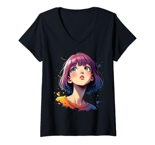 Damen Anime-Mädchen T-Shirt mit V-Ausschnitt von Kawaii Anime Girl Cosplay Outfits Present