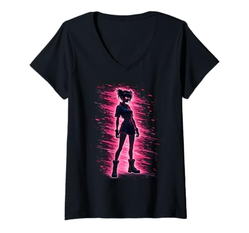Damen Anime-Mädchen T-Shirt mit V-Ausschnitt von Kawaii Anime Girl Cosplay Outfits Present