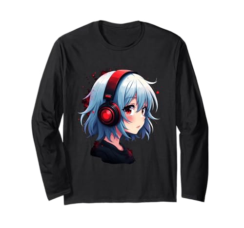 Kawaii Anime Mädchen mit Kopfhörern Otaku Langarmshirt von Kawaii Anime Girl Cosplay Outfits Present