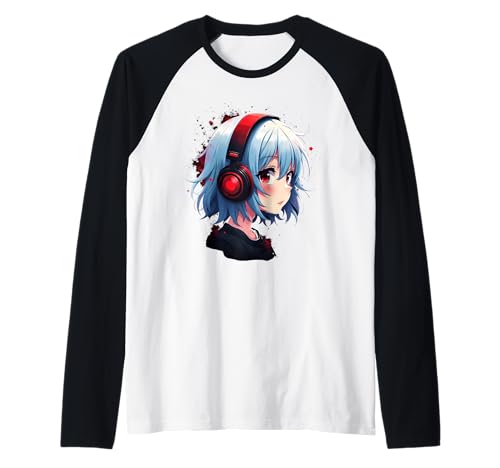 Kawaii Anime Mädchen mit Kopfhörern Otaku Raglan von Kawaii Anime Girl Cosplay Outfits Present