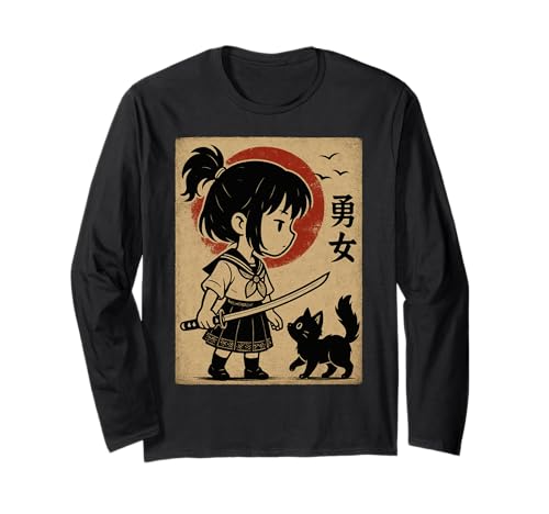 Niedliches Anime-Samurai-Mädchen Langarmshirt von Kawaii Anime Girl Cosplay Outfits Present