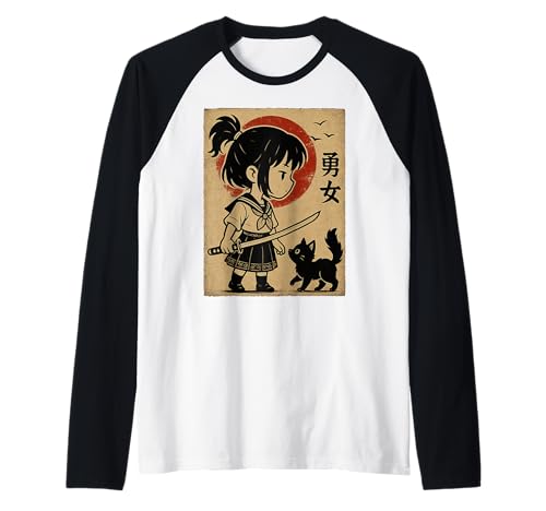 Niedliches Anime-Samurai-Mädchen Raglan von Kawaii Anime Girl Cosplay Outfits Present