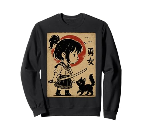 Niedliches Anime-Samurai-Mädchen Sweatshirt von Kawaii Anime Girl Cosplay Outfits Present