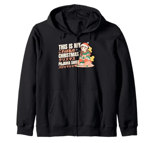 Weihnachtspyjama Anime Mädchen Japanische Manga Otaku Kapuzenjacke von Kawaii Anime Lover Japanese Kanji XMAS PJ Design