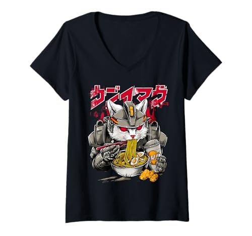 Damen Cyberpunk Cat Japanischer Streetwear Y2K Anime-Manga T-Shirt mit V-Ausschnitt Damen Cyberpunk Cat Japanischer Streetwear Y2K Anime-Manga T-Shirt mit V-Ausschnitt von Kawaii Anime Merch Harajuku Streetwear - KisuCore