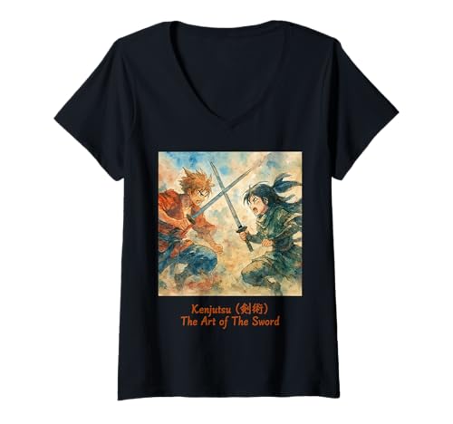 Damen Anime Schwertkampf Kawaii Otaku Anime Manga T-Shirt mit V-Ausschnitt Damen Anime Schwertkampf Kawaii Otaku Anime Manga T-Shirt mit V-Ausschnitt von Kawaii Anime Merch Manga For Men Women Teens