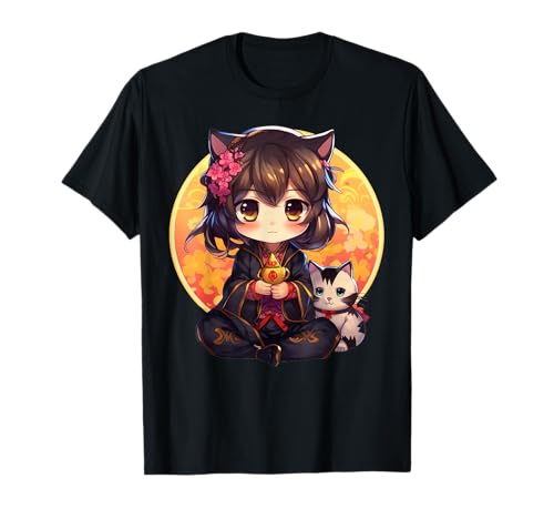 Kawaii Anime Mädchen mit Katze, Kawaii Japanisch Otaku Mädchen Neko T-Shirt von Kawaii Anime & Manga Tees for Teen Girls and Youth