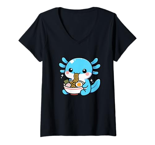 Damen Kawaii Axolotl Ramen Nudeln Japanisch Niedlich Ästhetik Anime T-Shirt mit V-Ausschnitt Damen Kawaii Axolotl Ramen Nudeln Japanisch Niedlich Ästhetik Anime T-Shirt mit V-Ausschnitt von Kawaii Axolotl Ramen Cute Anime Teens Kids Boys