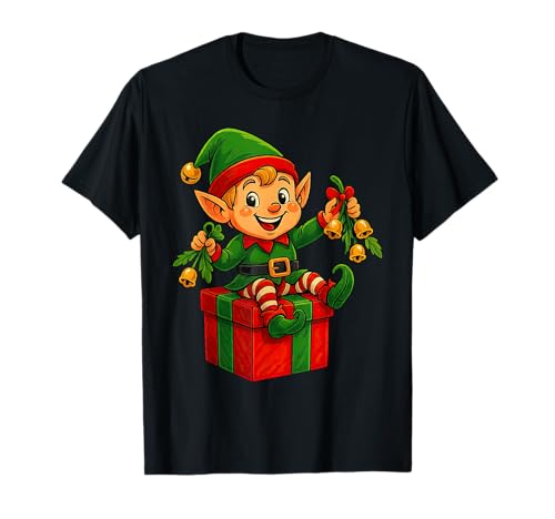 Niedliche Baby-Elfen-Weihnachtspyjama, Mistelzweig, Glocken T-Shirt Niedliche Baby-Elfen-Weihnachtspyjama, Mistelzweig, Glocken T-Shirt von Kawaii Baby Elf Santa Helper XMAS Holidays Design