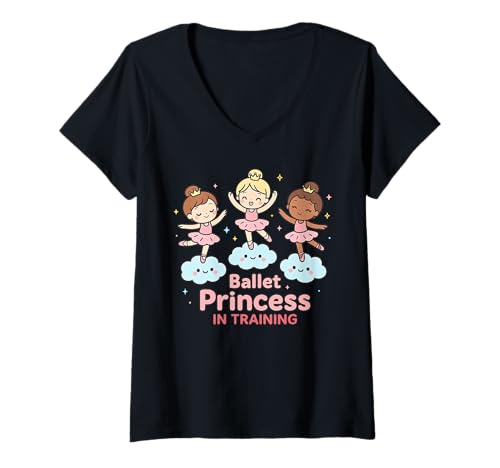 Damen Ballett Prinzessin In Training Süße Ballerina Tanzen T-Shirt mit V-Ausschnitt Damen Ballett Prinzessin In Training Süße Ballerina Tanzen T-Shirt mit V-Ausschnitt von Kawaii Ballerina Groovy Ballet Dancers Dancing