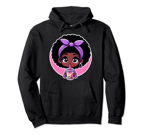Black Girl Boba Tea Afroamerikanisches Bubble Tea Girl Pullover Hoodie von Kawaii Black Girl Drinking Boba Tea Anime Merch