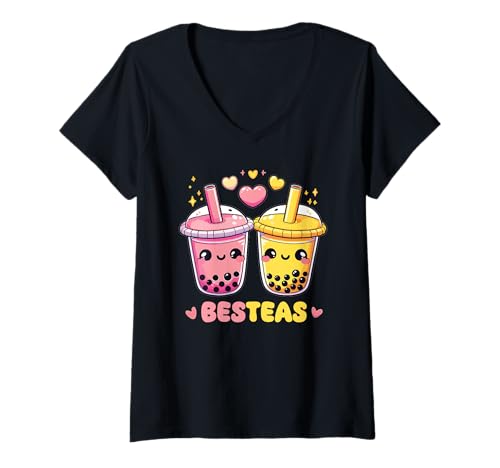 Damen Best-Teas Süßes Kawaii Boba Wortspiel Tea Bubble Tea T-Shirt mit V-Ausschnitt Damen Best-Teas Süßes Kawaii Boba Wortspiel Tea Bubble Tea T-Shirt mit V-Ausschnitt von Kawaii Bubble Tea Graphic Design