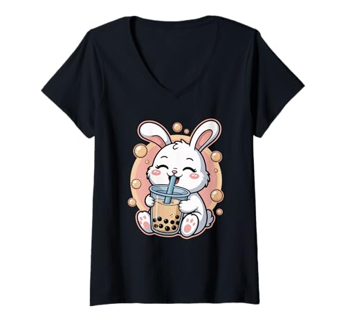 Damen Rabbit Boba Tea Bubble Tea Anime Kawaii T-Shirt mit V-Ausschnitt Damen Rabbit Boba Tea Bubble Tea Anime Kawaii T-Shirt mit V-Ausschnitt von Kawaii Bunny Boba Tea Cute Bubble Tea