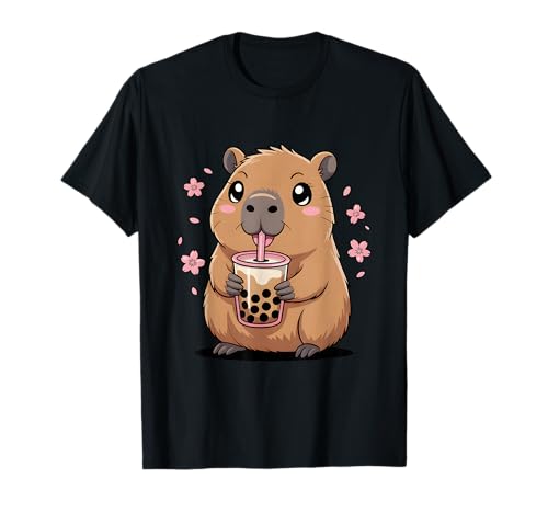 Süße Capybara Kawaii Anime-Mädchen, die Bubble Tea Trinken T-Shirt von Kawaii Capybara Bubble Tea Lover Apparel