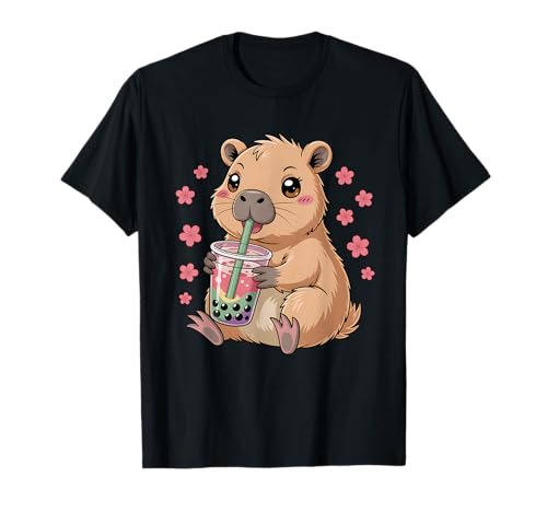 Süße Capybara Kawaii Anime-Mädchen, die Bubble Tea Trinken T-Shirt Süße Capybara Kawaii Anime-Mädchen, die Bubble Tea Trinken T-Shirt von Kawaii Capybara Bubble Tea Lover Apparel