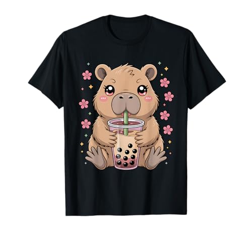Süße Kawaii Capybara Drinking Bubble Tea Boba Lover Girls T-Shirt von Kawaii Capybara Bubble Tea Lover Apparel