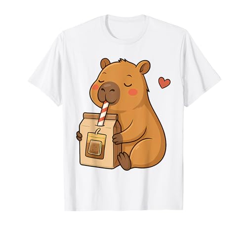 Süße Capybara Drink Schokolade Milch Kawaii Capy Liebhaber Mädchen T-Shirt Süße Capybara Drink Schokolade Milch Kawaii Capy Liebhaber Mädchen T-Shirt von Kawaii Capybara Drinking Chocolate Milk Cartoon
