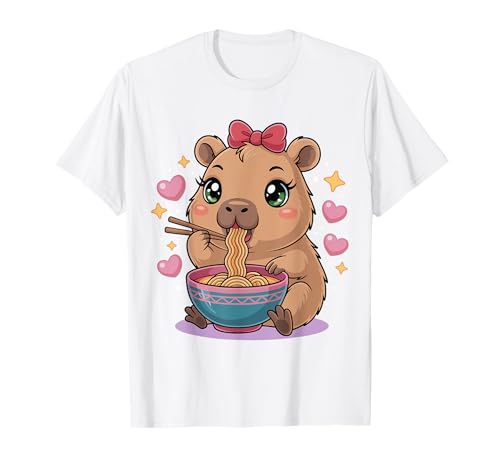 Niedliche Capybara Ramen Kawaii Anime Nudeln Kinder Mädchen T-Shirt Niedliche Capybara Ramen Kawaii Anime Nudeln Kinder Mädchen T-Shirt von Kawaii Capybara Eating Ramen with Pink Bow