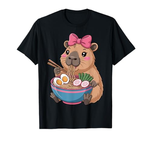 Niedliche Capybara Ramen Kawaii Anime Nudeln Kinder Mädchen T-Shirt Niedliche Capybara Ramen Kawaii Anime Nudeln Kinder Mädchen T-Shirt von Kawaii Capybara Eating Ramen with Pink Bow