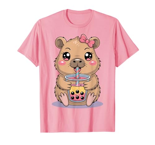 Niedliche Capybara Ramen Kawaii Anime Nudeln Kinder Mädchen T-Shirt Niedliche Capybara Ramen Kawaii Anime Nudeln Kinder Mädchen T-Shirt von Kawaii Capybara Eating Ramen with Pink Bow