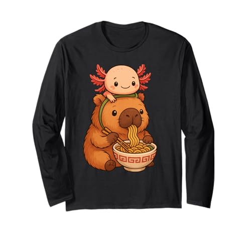 Süße Capybara und Axolot Rucksack Ramen Kawaii Capibara Kinder Langarmshirt Süße Capybara und Axolot Rucksack Ramen Kawaii Capibara Kinder Langarmshirt von Kawaii Capybara Ramen Bowl with Axolotl Backpack